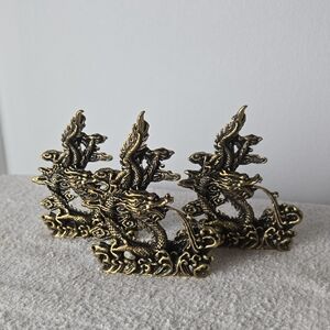 Trio of Rising Imperial Dragon Statues - Antique Brass Finish